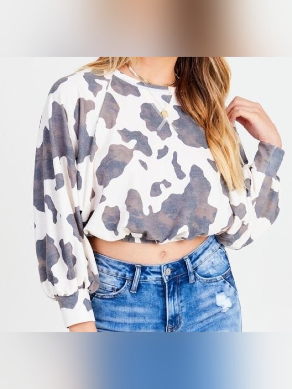 Altar'd State Cow Print Long Sleeve Top Animal Print Pullover Medium